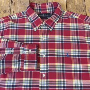 Polo Ralph Lauren Tartan Plaid Shirt Custom Fit 2XL Red Button Down Long Sleeve